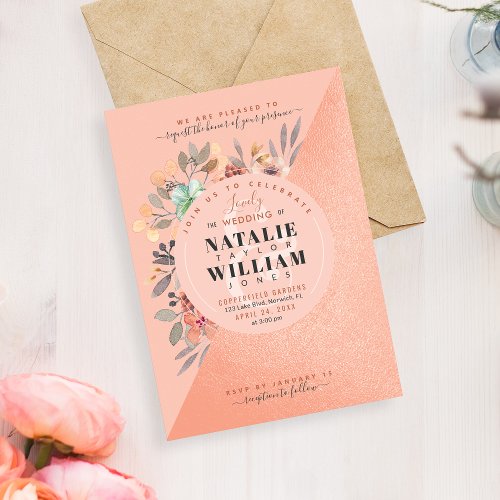 Rose Gold Watercolor Floral Chic Wedding Invitation