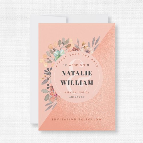 Rose Gold Watercolor Floral Glam Wedding Save The Date