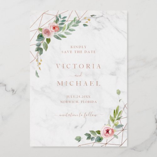 Rose Gold Watercolor Floral Pink Save The Date Foil Invitation