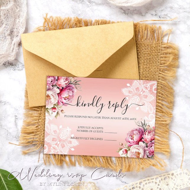 Rose Gold Watercolor Floral Wedding RSVP Card (Creator Uploaded)