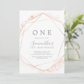 Rose Gold Watercolor Geometric 1st Birthday Party Invitation (Standing Front)