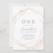 Rose Gold Watercolor Geometric 1st Birthday Party Invitation (Front)
