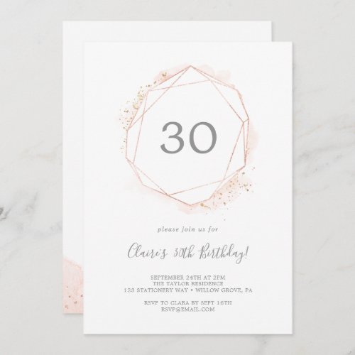 Rose Gold Watercolor Geometric 30th Birthday Party Invitation