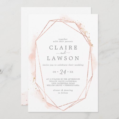 Rose Gold Watercolor Geometric All In One Wedding Invitation