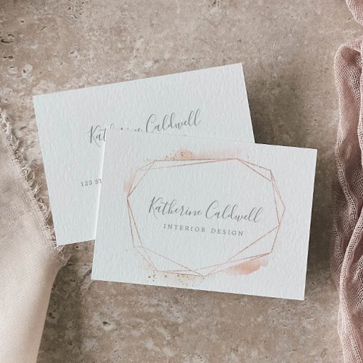 Customizable Rose Gold Watercolor Geometric Business Card