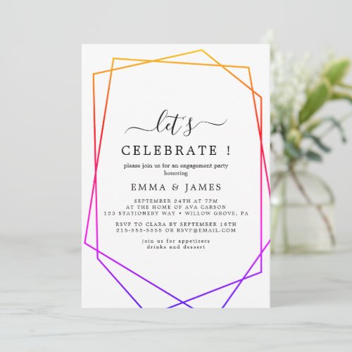 Rose Gold Watercolor Geometric Let's Celebrate 