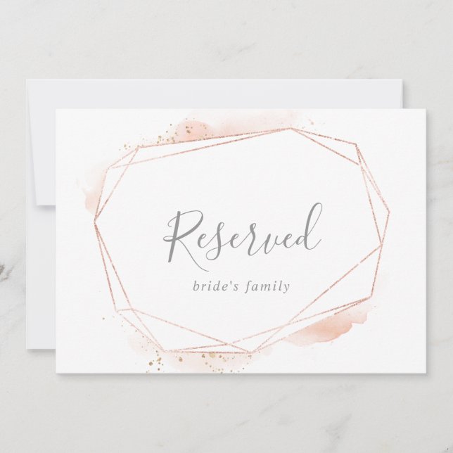 Rose Gold Watercolor Geometric Reserved Sign (Front)
