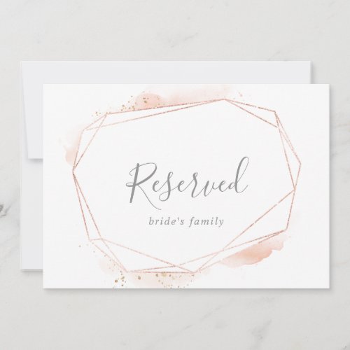 Rose Gold Watercolor Geometric Reserved Sign