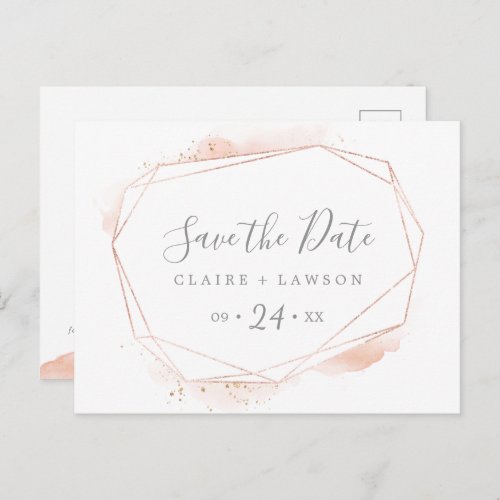 Rose Gold Watercolor Geometric Save the Date Invitation Postcard