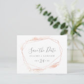 Rose Gold Watercolor Geometric Save the Date Invitation Postcard (Standing Front)