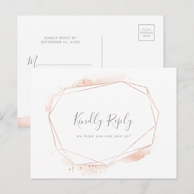 Rose Gold Watercolor Geometric Song Request RSVP Invitation Postcard (Front/Back)