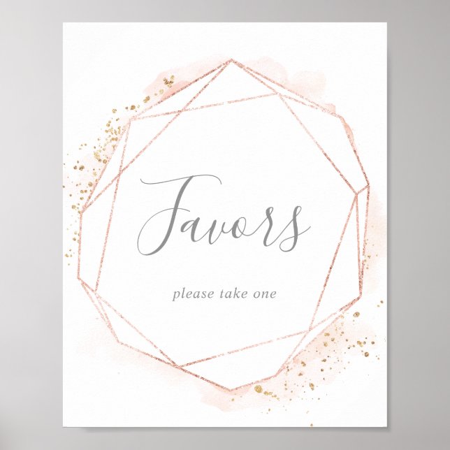 Rose Gold Watercolor Geometric Wedding Favors Sign (Front)