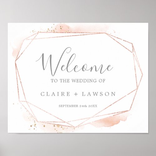 Rose Gold Watercolor Geometric Wedding Welcome Poster