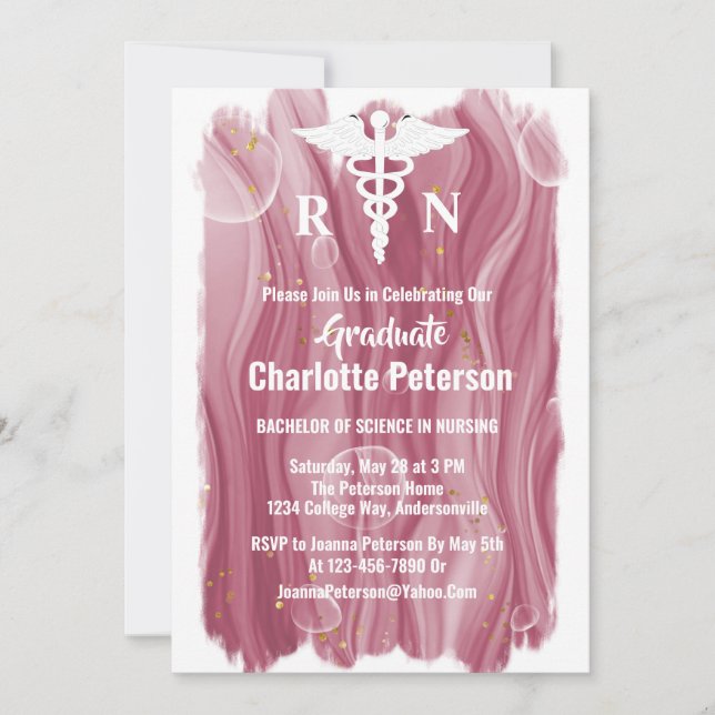 Rose Gold Watercolor  Nurse Graduation Party  Invitation (Front)