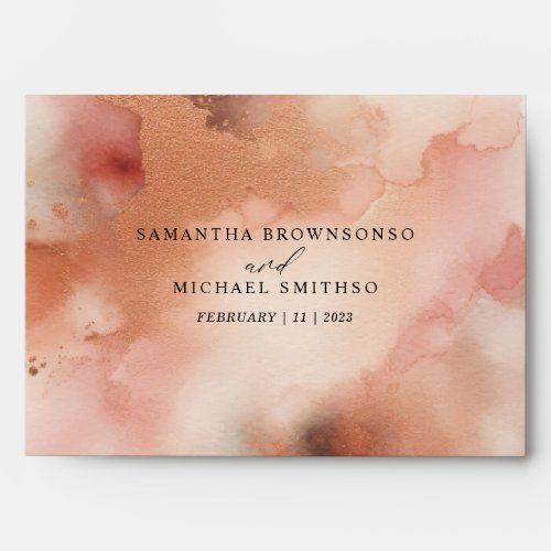 Rose Gold Watercolor Pink Wedding Envelope