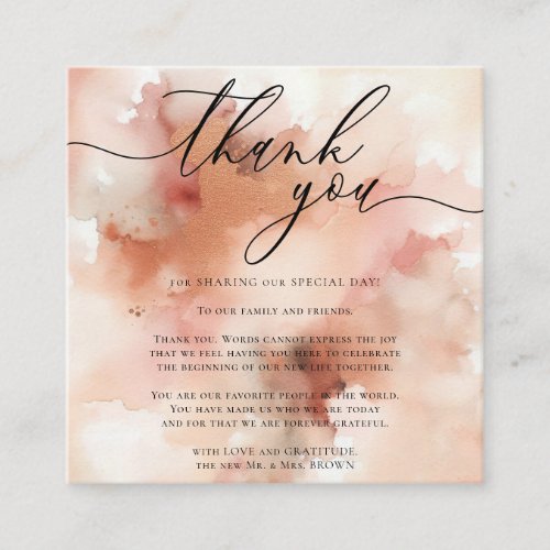 Rose Gold Watercolor Pink Wedding Thank you Enclosure Card