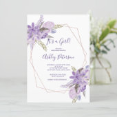 Rose gold watercolor purple floral baby shower invitation (Standing Front)