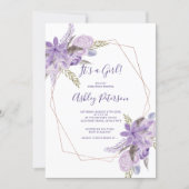 Rose gold watercolor purple floral baby shower invitation (Front)