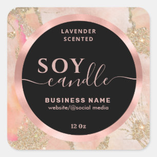 Rose gold watercolor script soy candle label