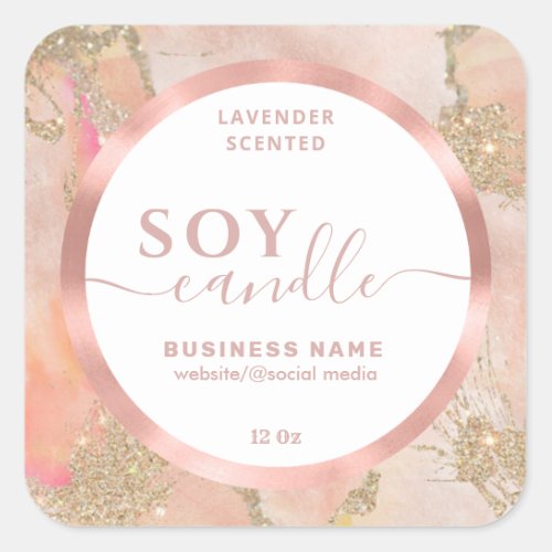 Rose gold watercolor script soy candle label