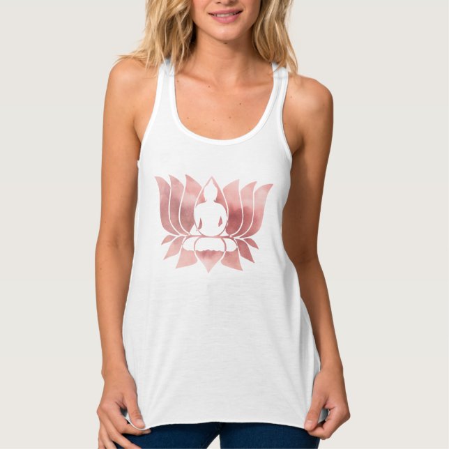 Rose Gold Watercolor Texture Buddha Meditation Zen Tank Top (Front)