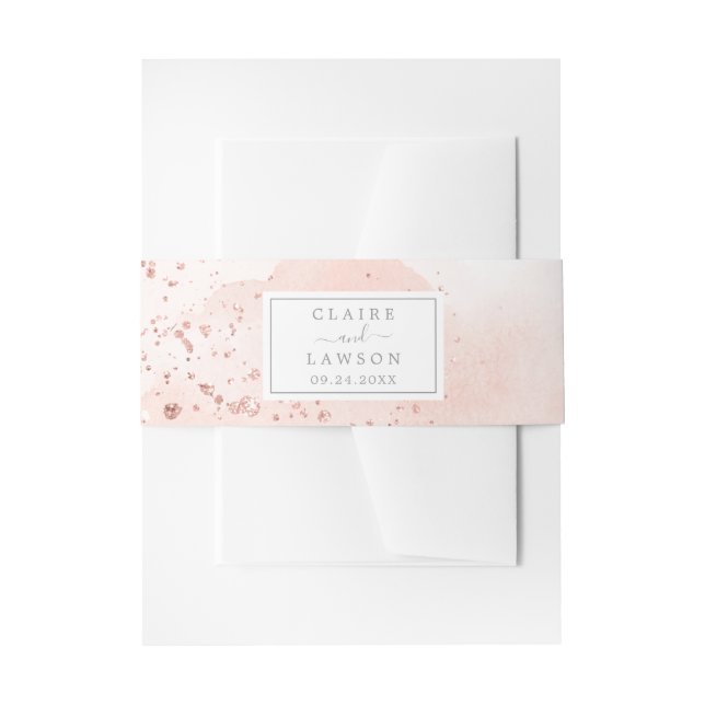Rose Gold Watercolor Wedding Invitation Belly Band (Front Example)
