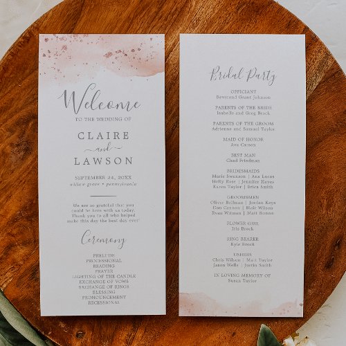 Rose Gold Watercolor Wedding Program