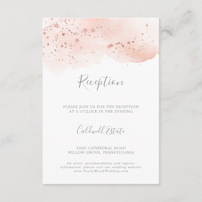 Rose Gold Watercolor Wedding Reception Insert Card (Front)