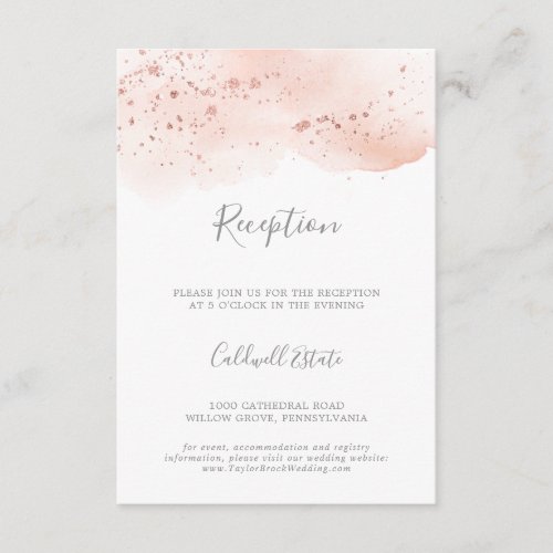 Rose Gold Watercolor Wedding Reception Insert Card