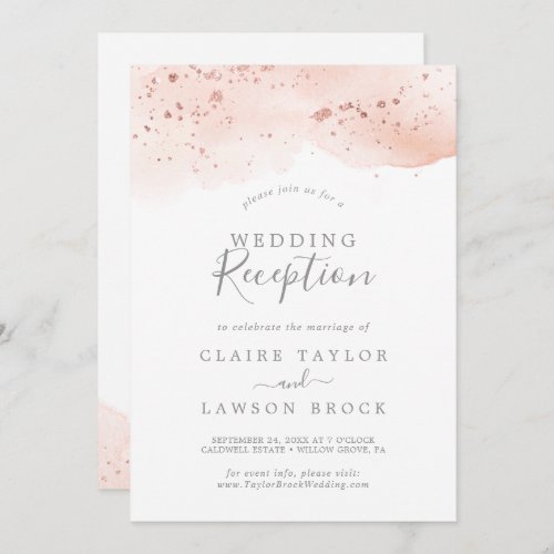 Rose Gold Watercolor Wedding Reception Invitation