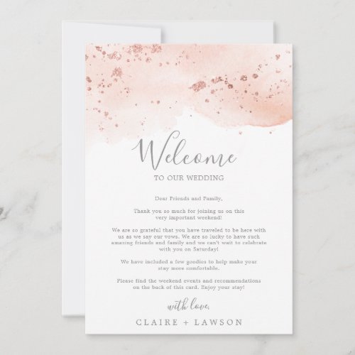 Rose Gold Watercolor Welcome Letter  Itinerary