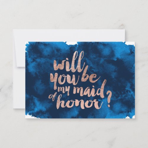 Rose gold watercolor Will you be my maid of honor Invitation