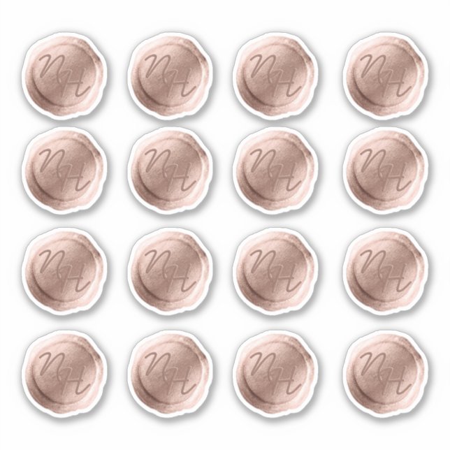 Rose Gold Wax Seal Initials Wedding Monogram Sticker (Front)