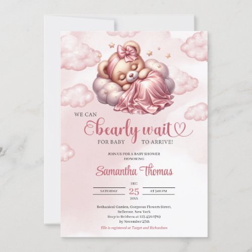 Rose gold we can bearly wait girl Baby Shower      Invitation