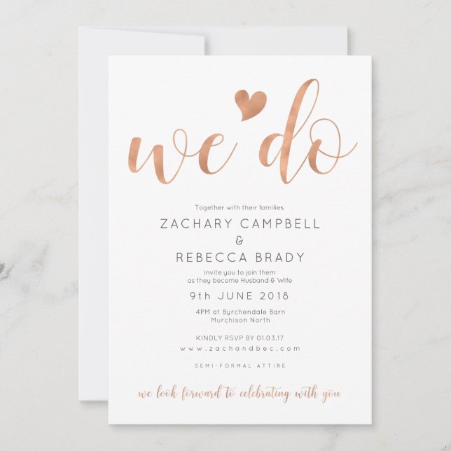 Rose Gold We Do Wedding Invitation Blush (Front)