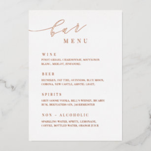 Rose Gold Wedding Bar Menu Reception Table Sign Foil Invitation