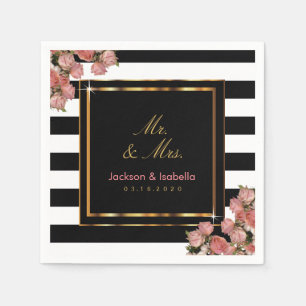Rose Gold Wedding Black & White Napkins
