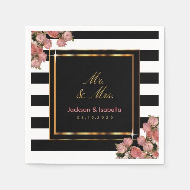Rose Gold Wedding Black & White Napkins (Front)