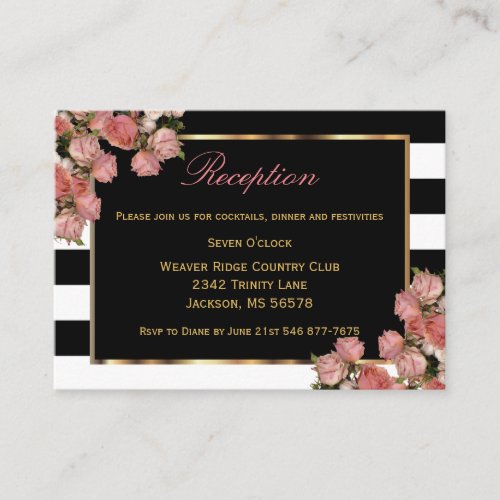 Rose Gold Wedding Black  White Stripe _ Reception Enclosure Card