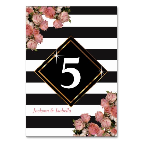 Rose Gold Wedding Black  White Stripe Table Number