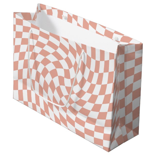 Rose Gold Wedding Collection Check Checkered    Large Gift Bag (Front Angled)