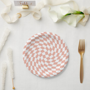 Rose Gold Wedding Collection Check Checkered Paper Plates