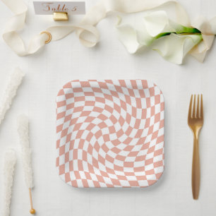 Rose Gold Wedding Collection Check Checkered Paper Plates
