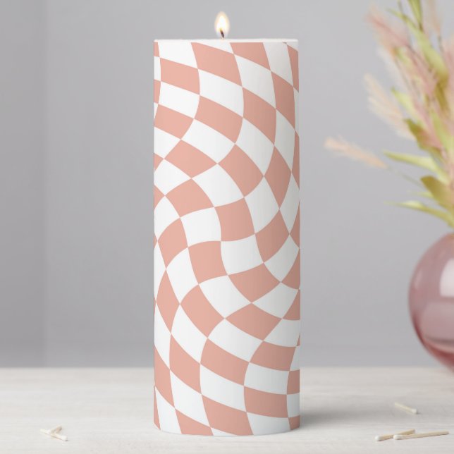 Rose Gold Wedding Collection Check Checkered    Pillar Candle (In Situ)