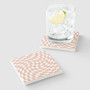 Rose Gold Wedding Collection Check Checkered     Stone Coaster