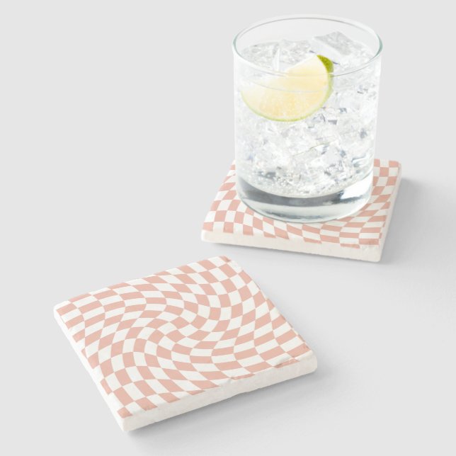 Rose Gold Wedding Collection Check Checkered     Stone Coaster (Side)