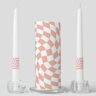 Rose Gold Wedding Collection Check Checkered  Unity Candle Set