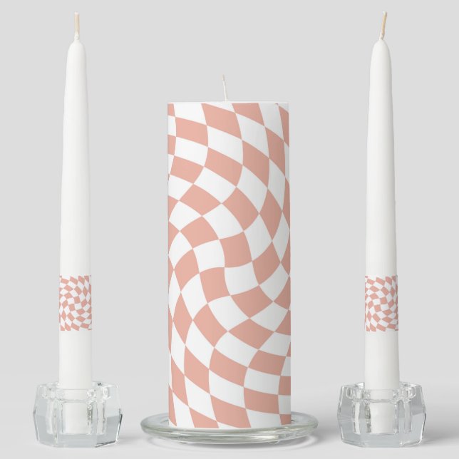 Rose Gold Wedding Collection Check Checkered  Unity Candle Set (Front)