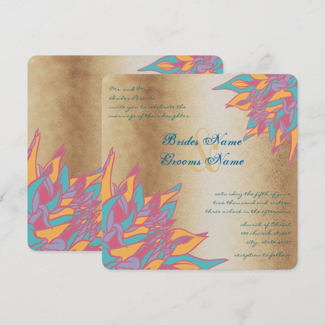 Rose Gold Wedding Colors Floral Invites (Front/Back)