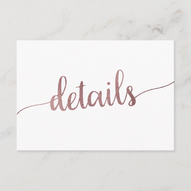 Rose Gold Wedding Details Insert Card (Front)